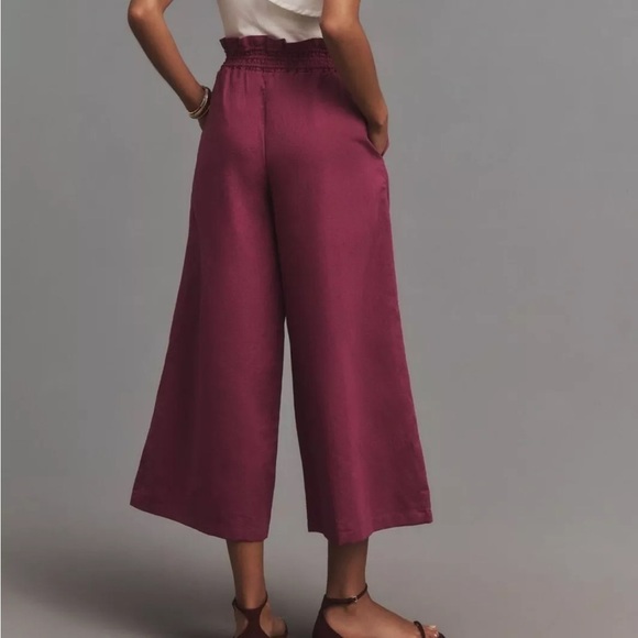Anthropologie Linen Smocked High Rise Wide Leg Pants Purple LP Large Petite J - Picture 2 of 11